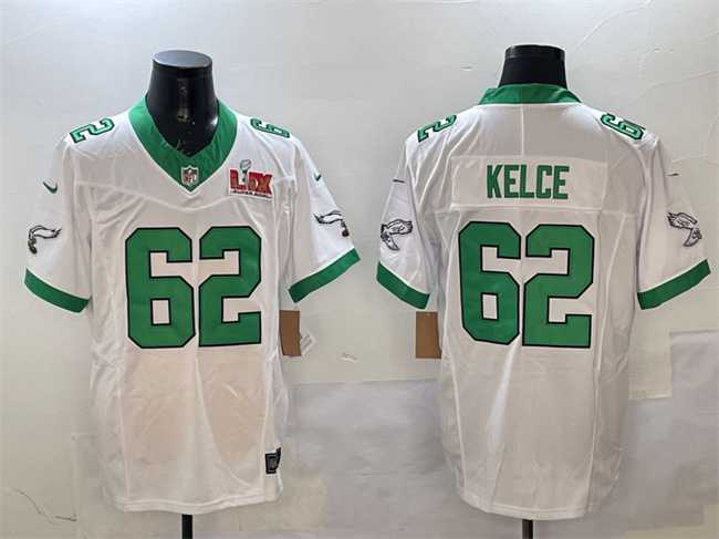 Men's Philadelphia Eagles #62 Jason Kelce White 2025 Super Bowl LIX Patch F.U.S.E. Vapor Untouchable Limited Stitched Jersey,We sell and wholesale Men's Philadelphia Eagles #62 Jason Kelce White 2025 Super Bowl LIX Patch F.U.S.E. Vapor Untouchable Limited Stitched Jersey on line form chian!